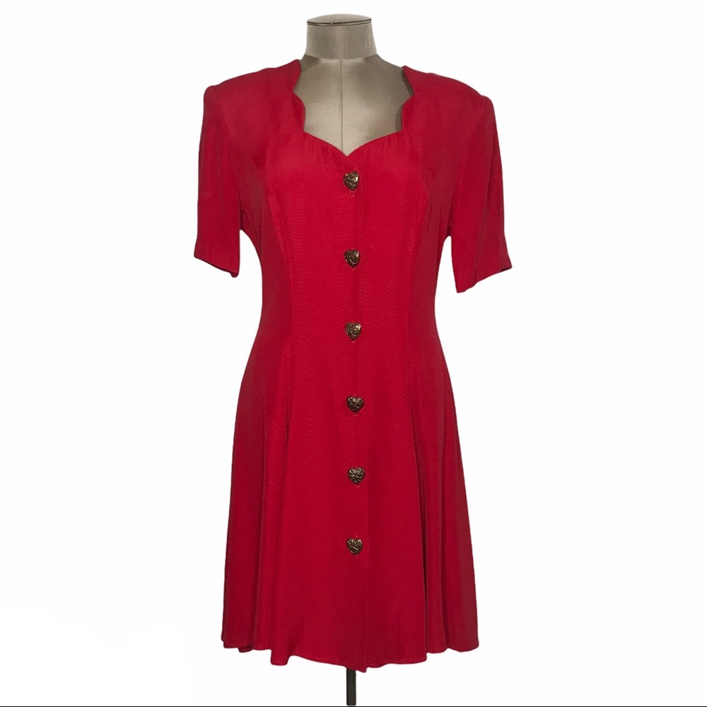 Vintage All That Jazz Red A-Line Flowy Knee Length Casual Dress Size Large